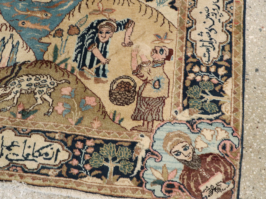 Vintage Persian Tabriz Pictorial Rug, No.12246 - Staging