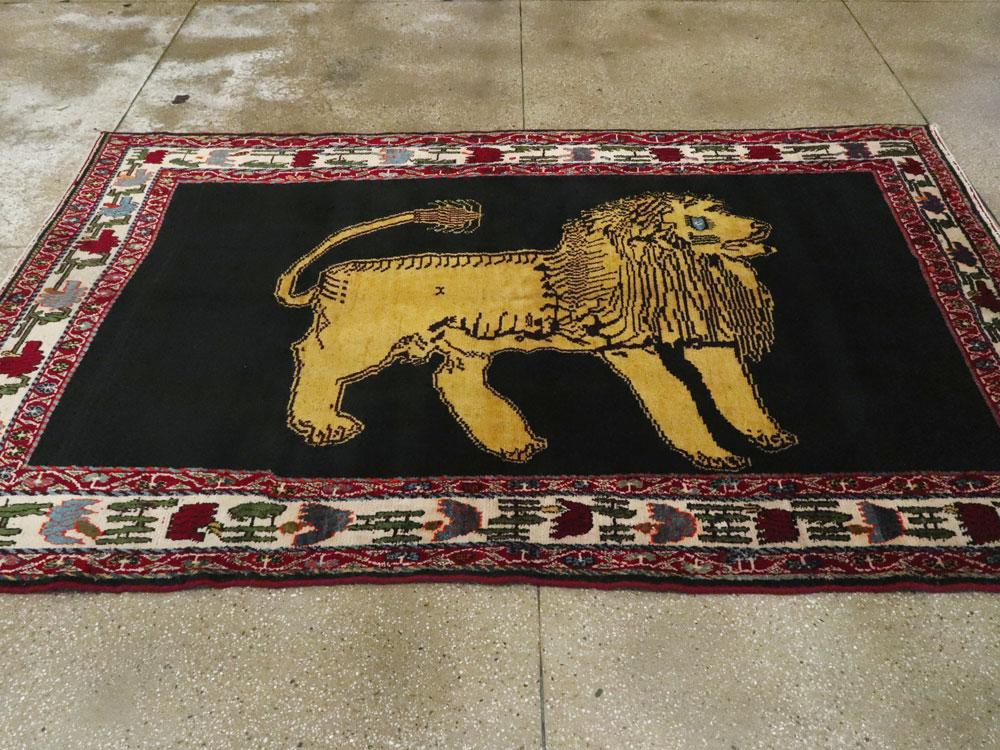 Vintage Persian Gabbeh Pictorial Rug, No.12256 - Staging