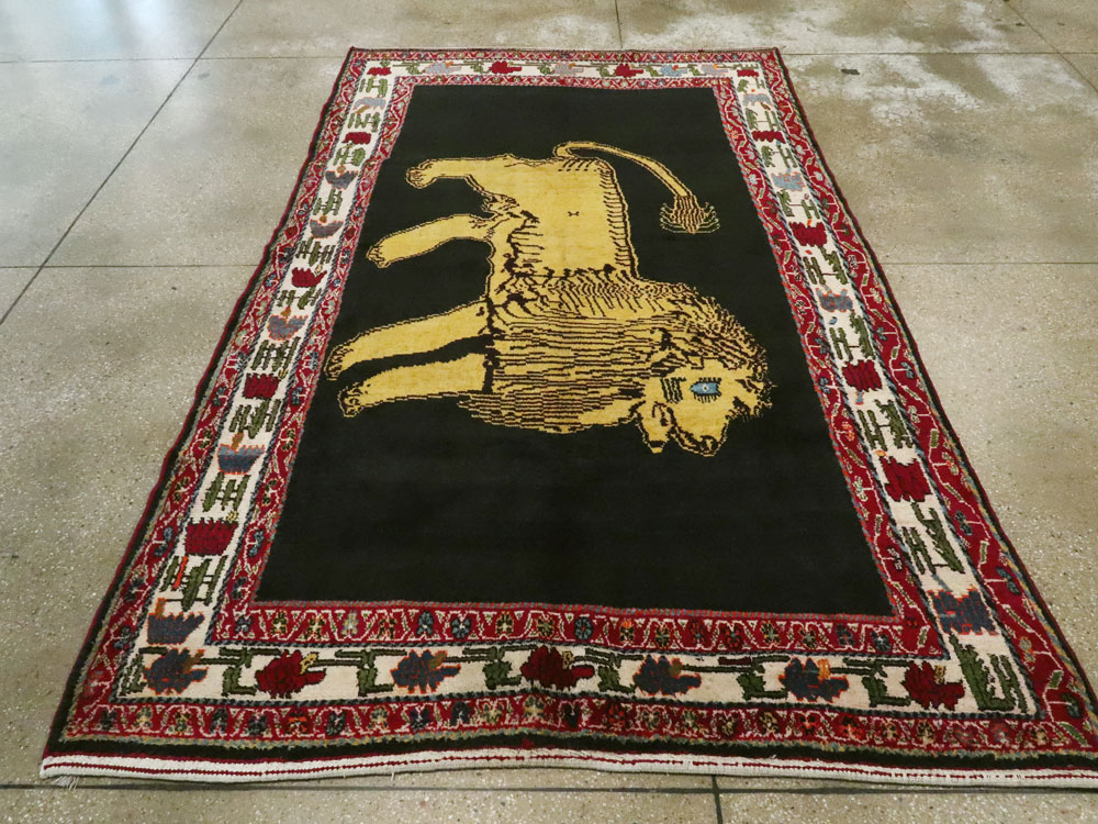Vintage Persian Gabbeh Pictorial Rug, No.12256 - Staging