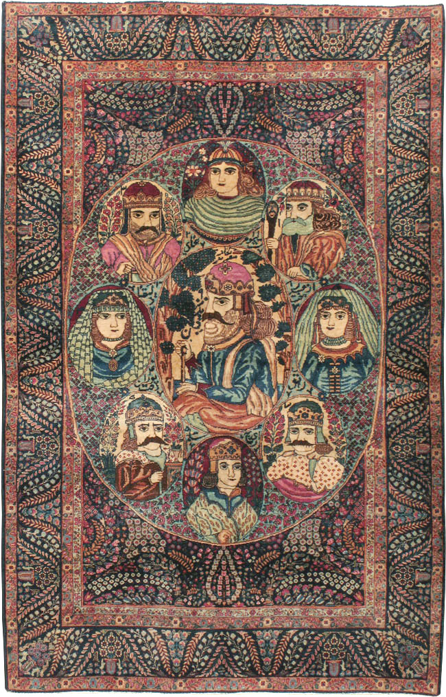 Antique Persian Kerman Pictorial Rug, No.12703 - Staging