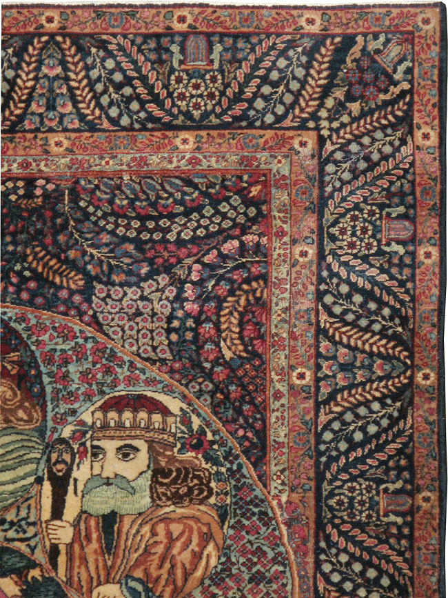 Antique Persian Kerman Pictorial Rug, No.12703 - Staging