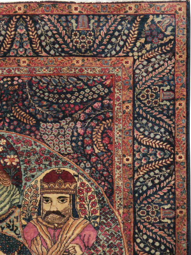 Antique Persian Kerman Pictorial Rug, No.12703 - Staging