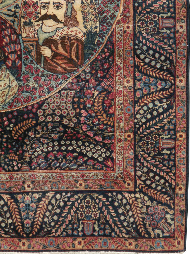 Antique Persian Kerman Pictorial Rug, No.12703 - Staging