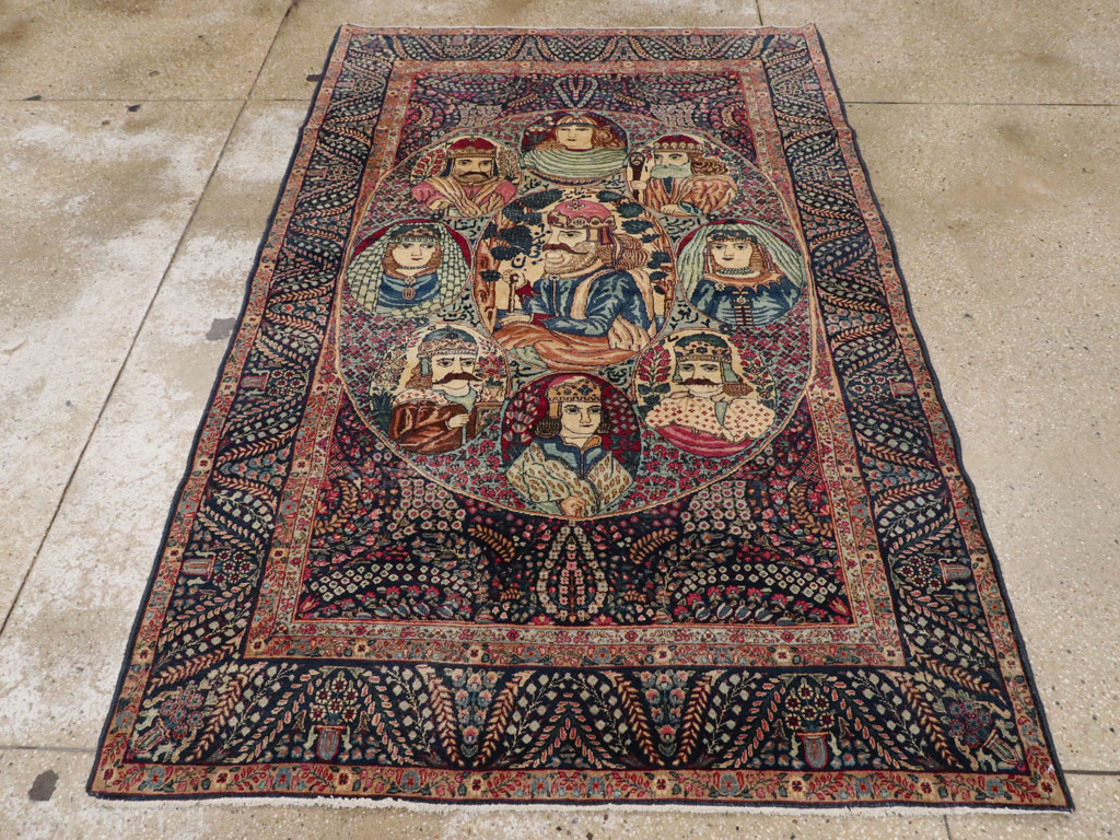 Antique Persian Kerman Pictorial Rug, No.12703 - Staging