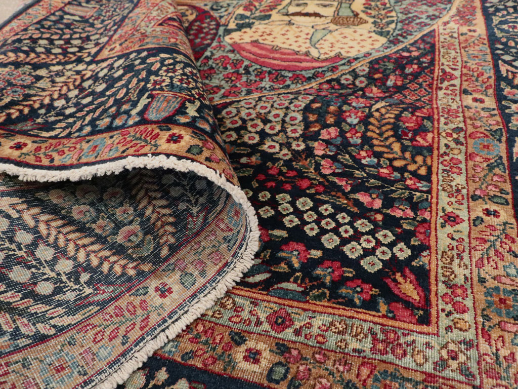 Antique Persian Kerman Pictorial Rug, No.12703 - Staging