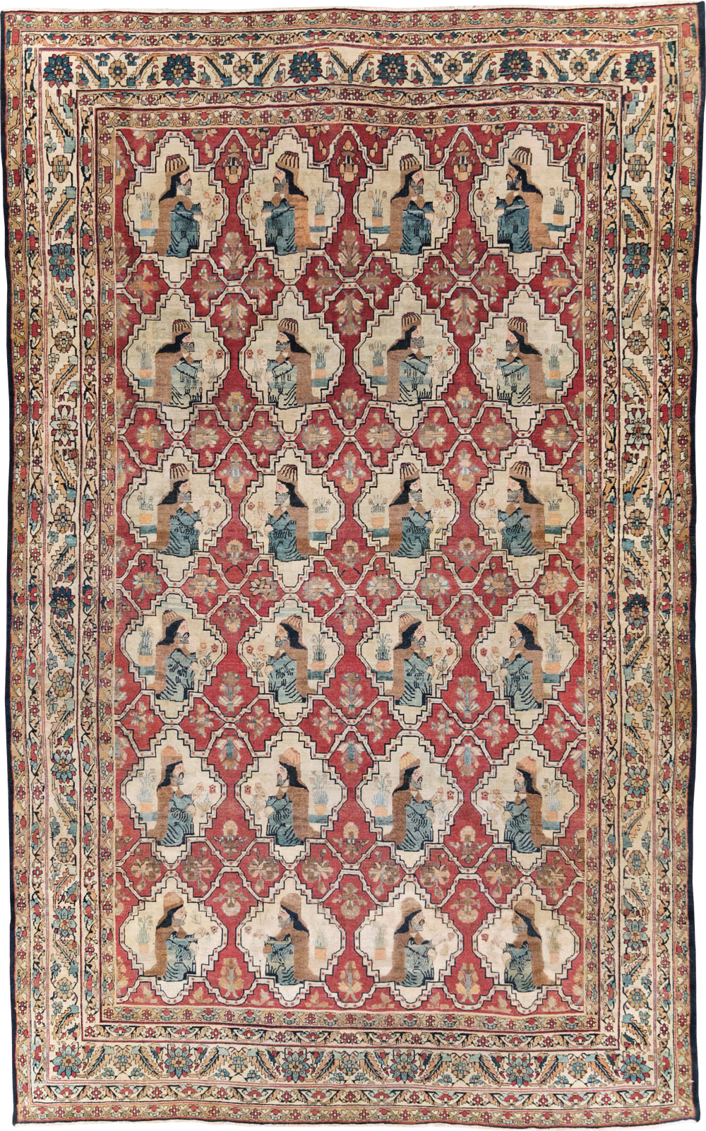 Antique Persian Pictorial Kerman Carpet, No.13204 - Staging
