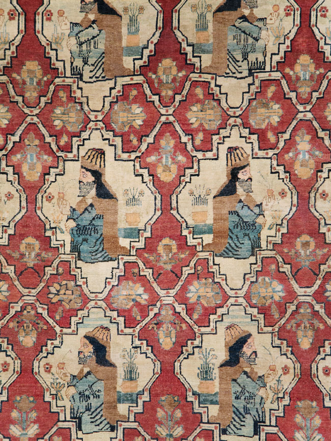 Antique Persian Pictorial Kerman Carpet, No.13204 - Staging