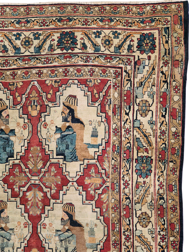 Antique Persian Pictorial Kerman Carpet, No.13204 - Staging