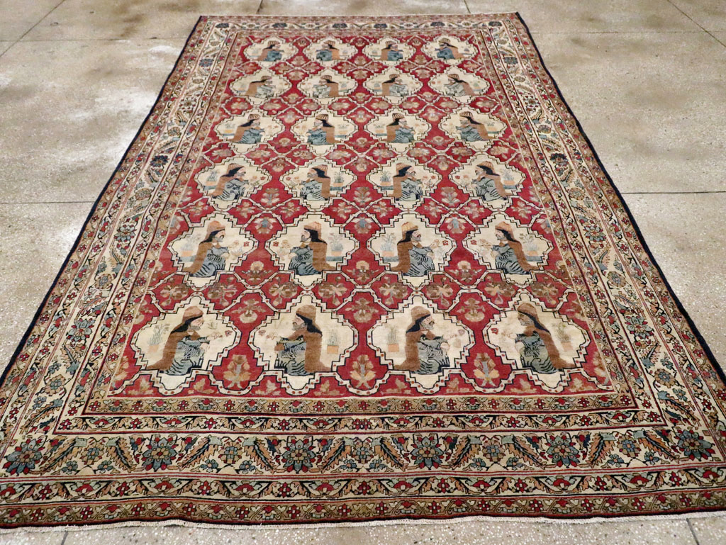 Antique Persian Pictorial Kerman Carpet, No.13204 - Staging
