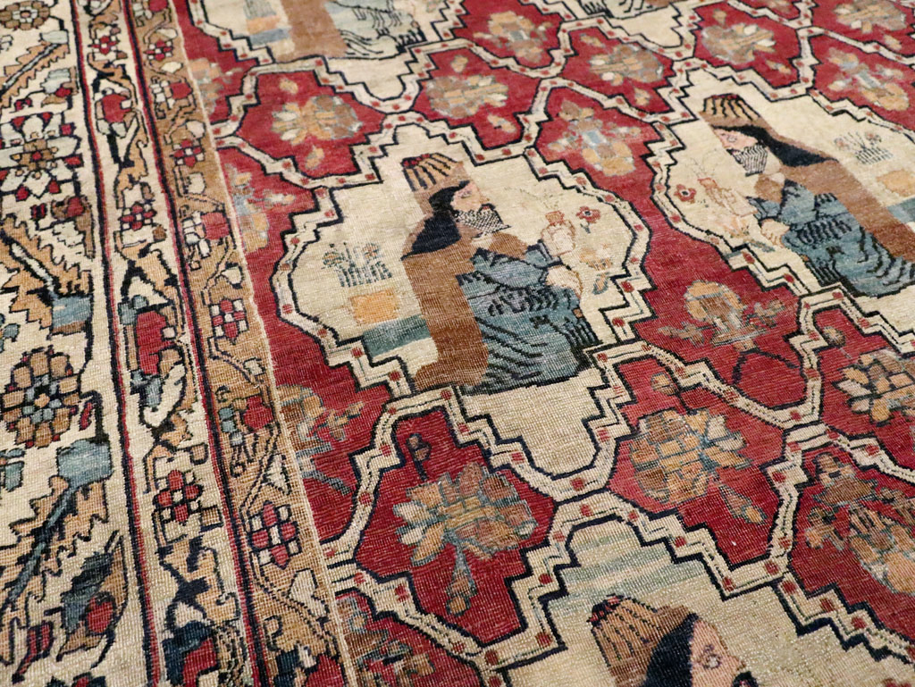 Antique Persian Pictorial Kerman Carpet, No.13204 - Staging