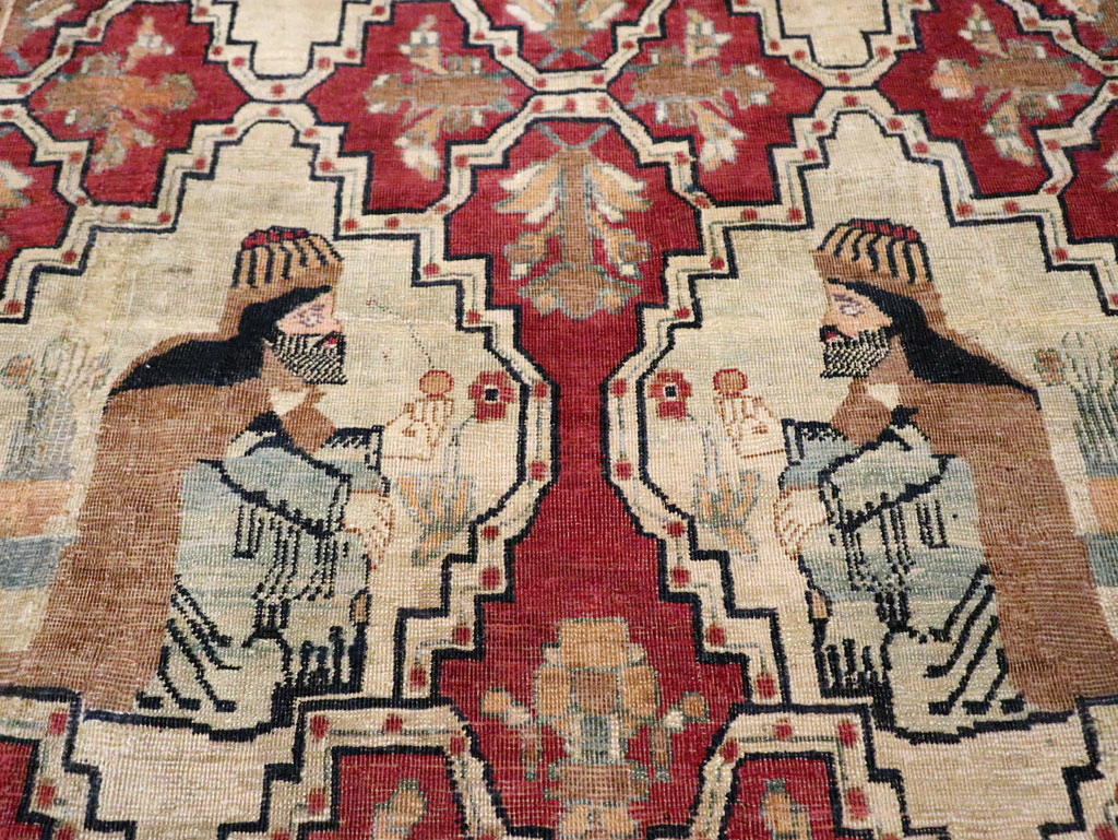 Antique Persian Pictorial Kerman Carpet, No.13204 - Staging