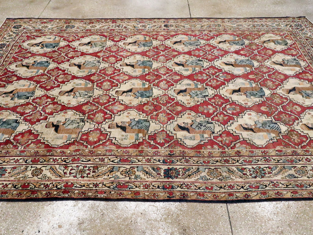 Antique Persian Pictorial Kerman Carpet, No.13204 - Staging
