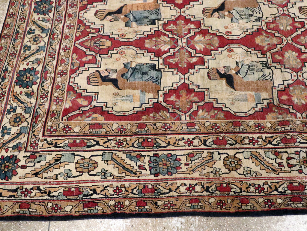 Antique Persian Pictorial Kerman Carpet, No.13204 - Staging