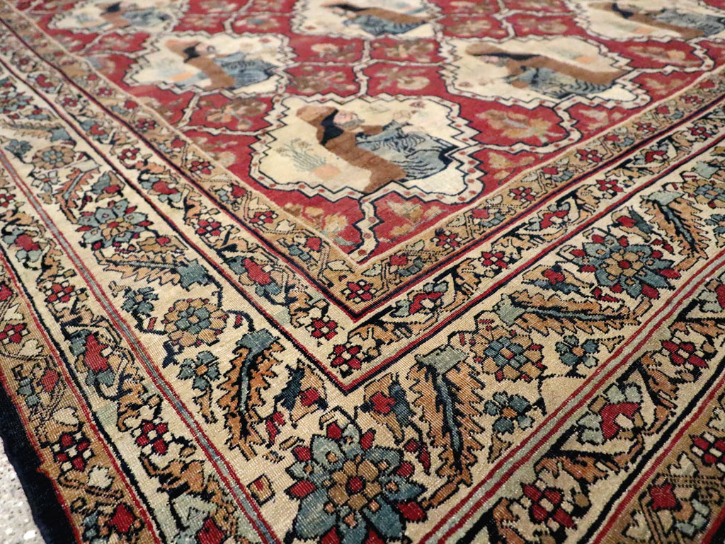 Antique Persian Pictorial Kerman Carpet, No.13204 - Staging