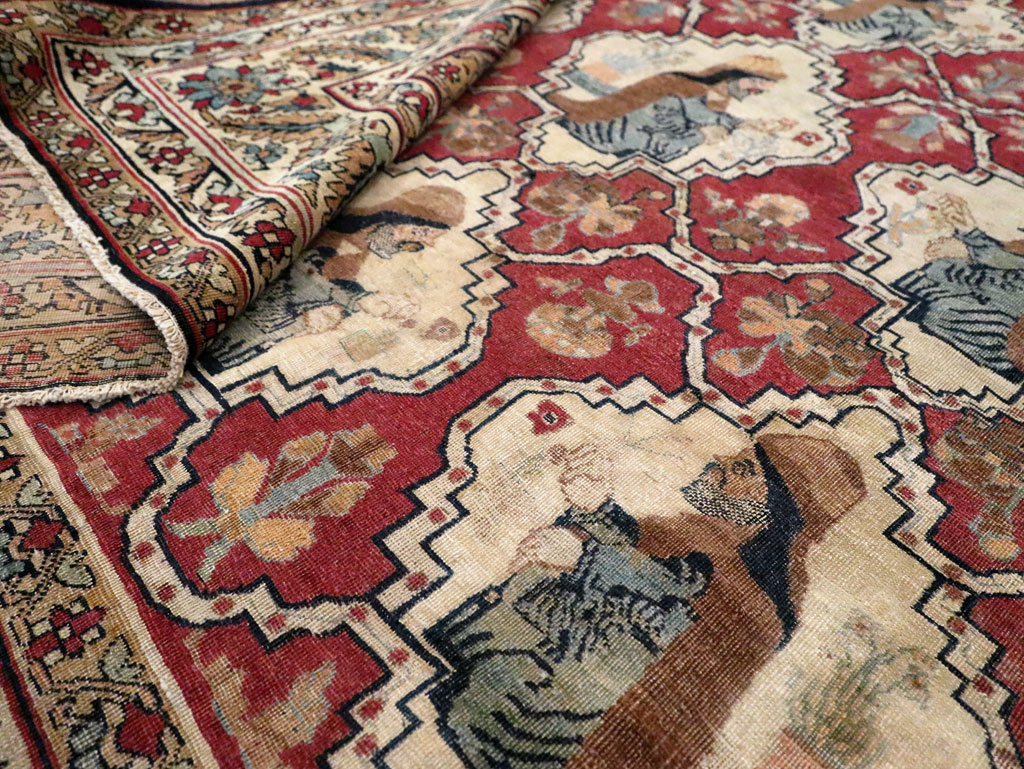 Antique Persian Pictorial Kerman Carpet, No.13204 - Staging