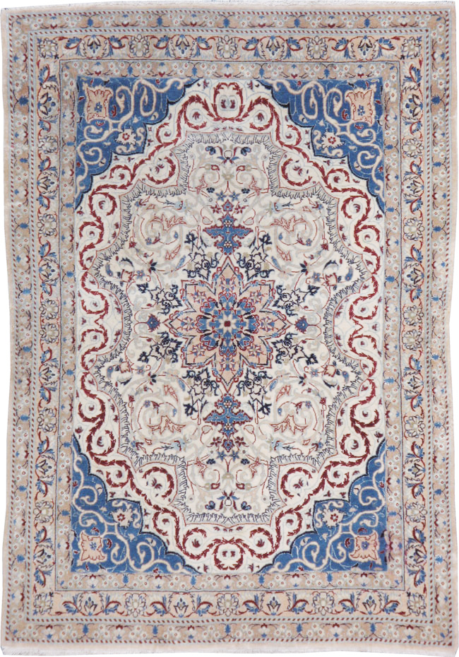 Vintage Persian Nain Rug, No.13278 - Staging