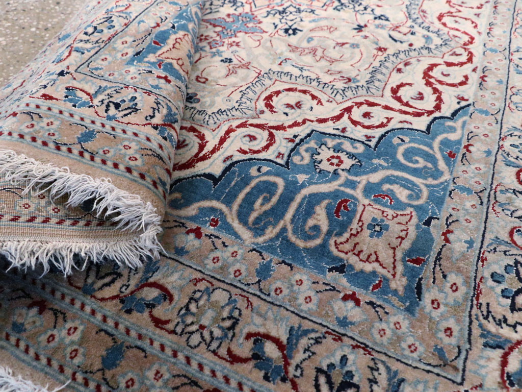 Vintage Persian Nain Rug, No.13278 - Staging