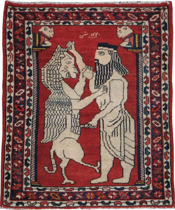 Vintage Persian Bakhtiari Pictorial Rug, No.13279 - Staging