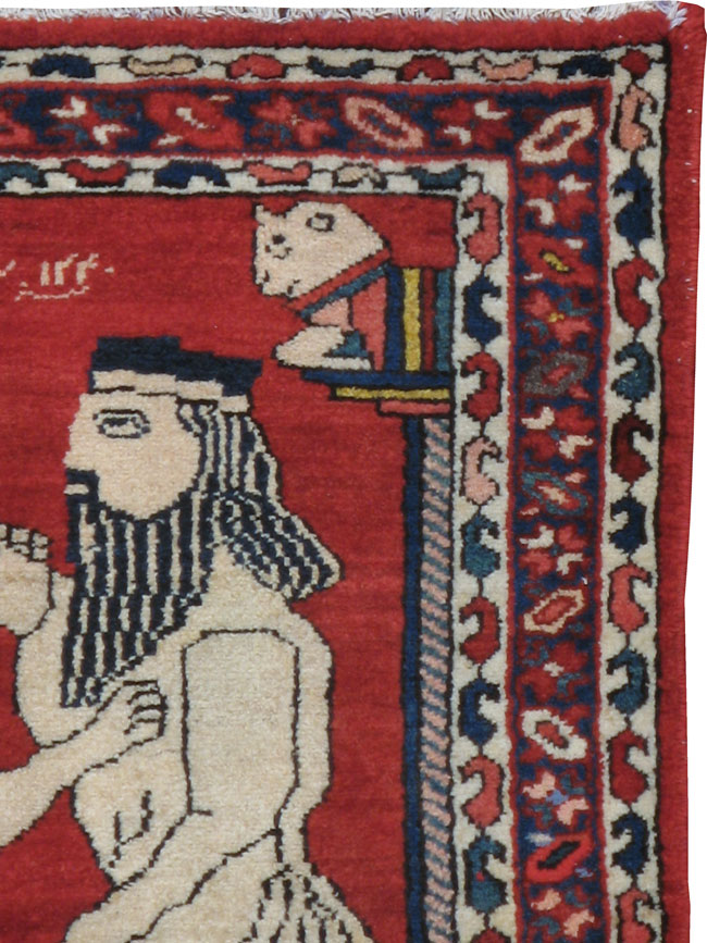 Vintage Persian Bakhtiari Pictorial Rug, No.13279 - Staging