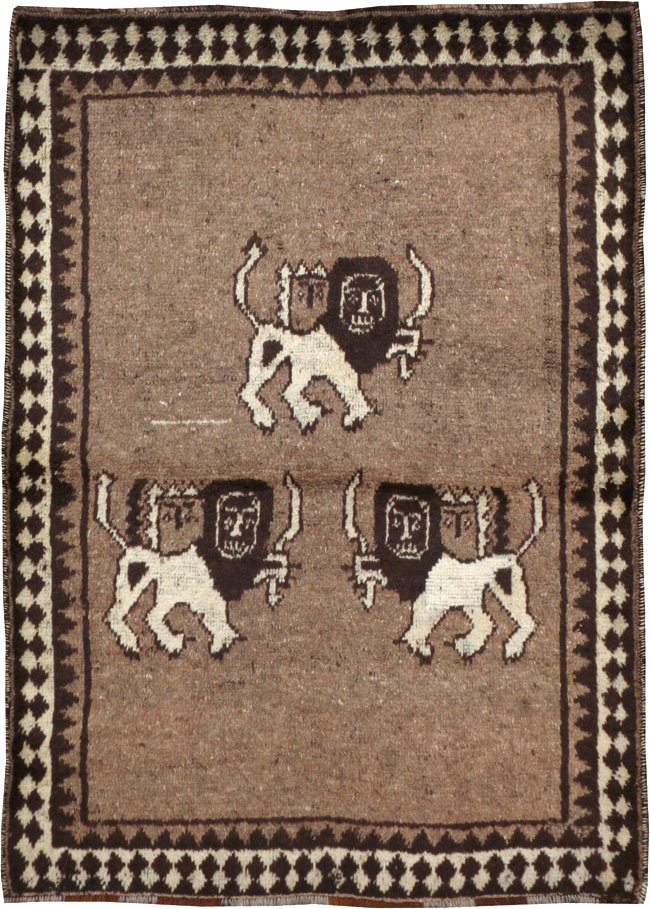 Vintage Persian Gabbeh Pictorial Rug (Pair: 1 of 2), No.13303 - Staging