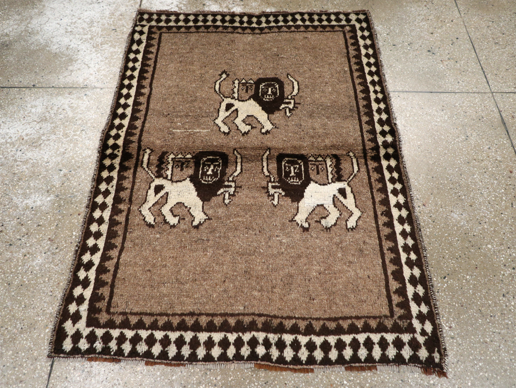 Vintage Persian Gabbeh Pictorial Rug (Pair: 1 of 2), No.13303 - Staging