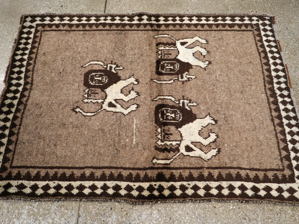 Vintage Persian Gabbeh Pictorial Rug (Pair: 1 of 2), No.13303 - Staging