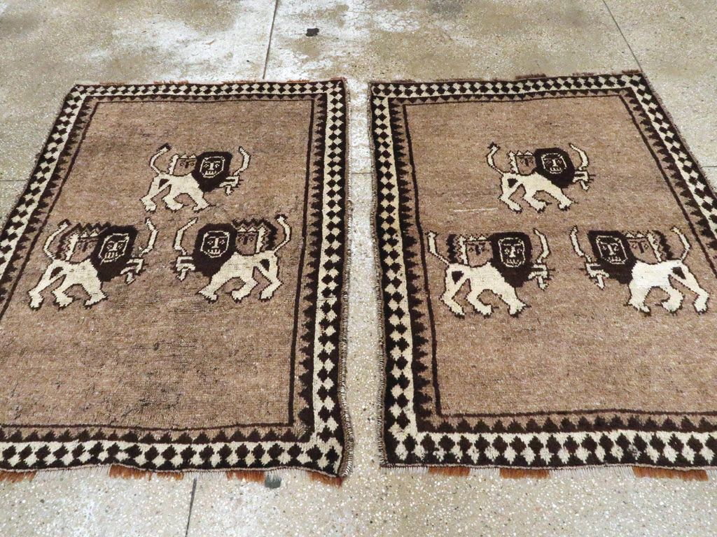 Vintage Persian Gabbeh Pictorial Rug (Pair: 1 of 2), No.13303 - Staging