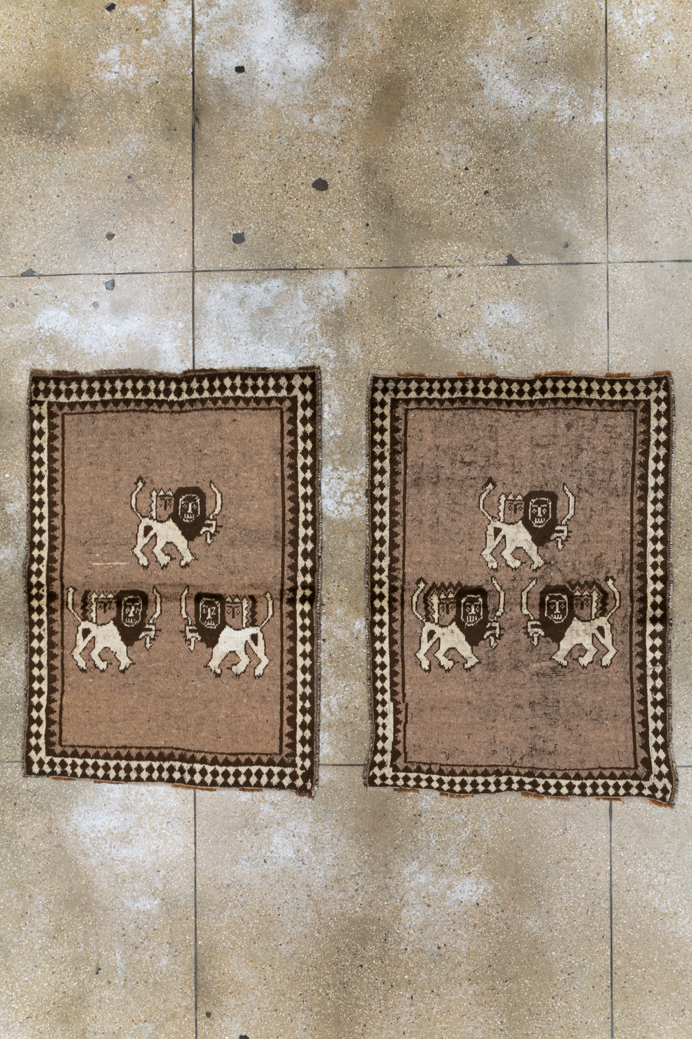 Vintage Persian Gabbeh Pictorial Rug (Pair: 1 of 2), No.13303 - Staging