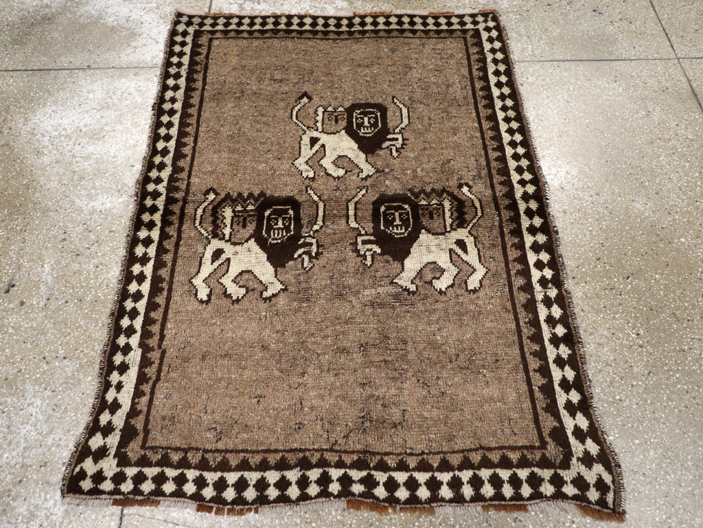 Vintage Persian Gabbeh Pictorial Rug (Pair: 2 of 2), No.13304 - Staging