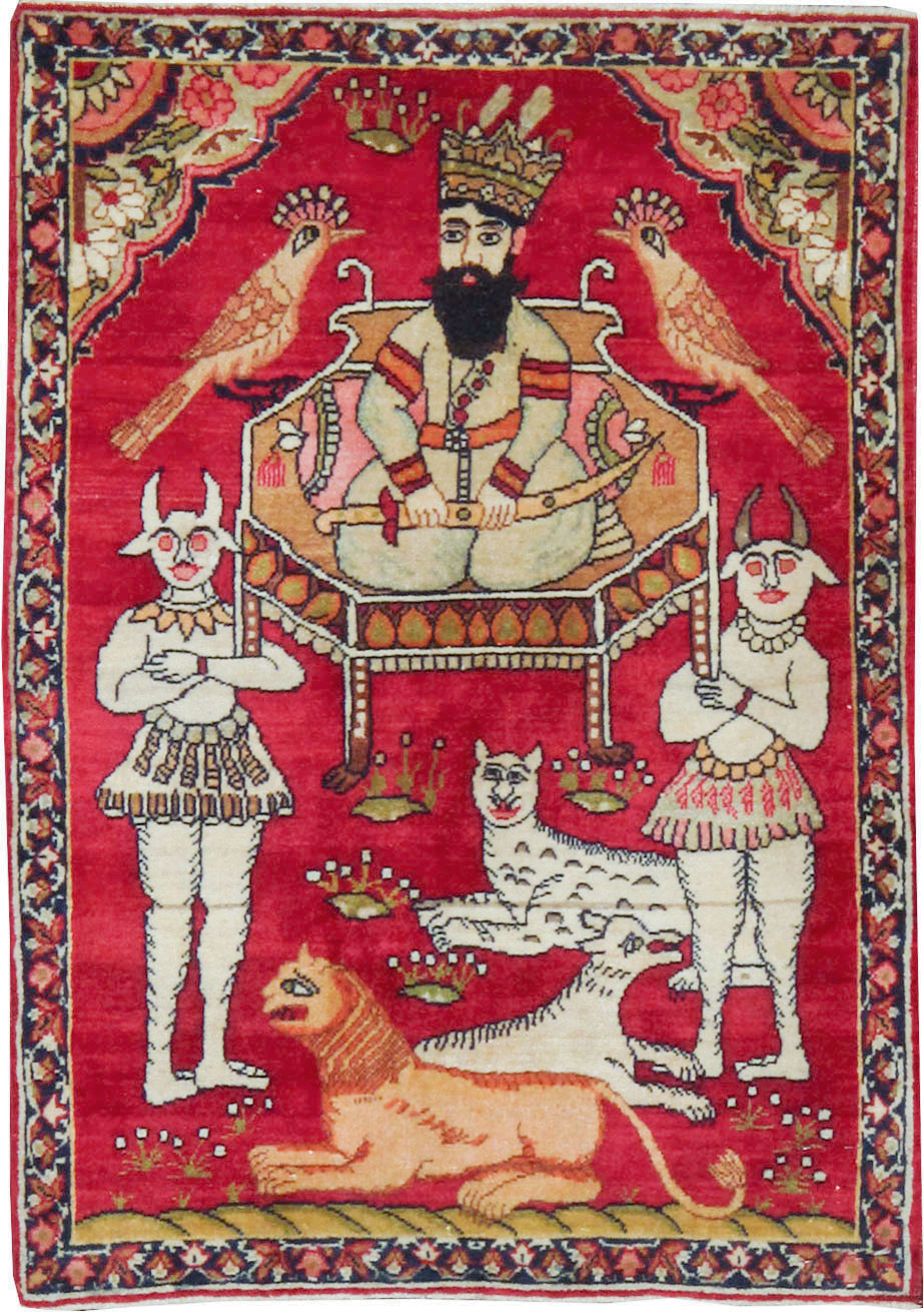 Antique Persian Lavar Kerman Pictorial Rug (Pair: 1 of 2), No.13310 - Staging