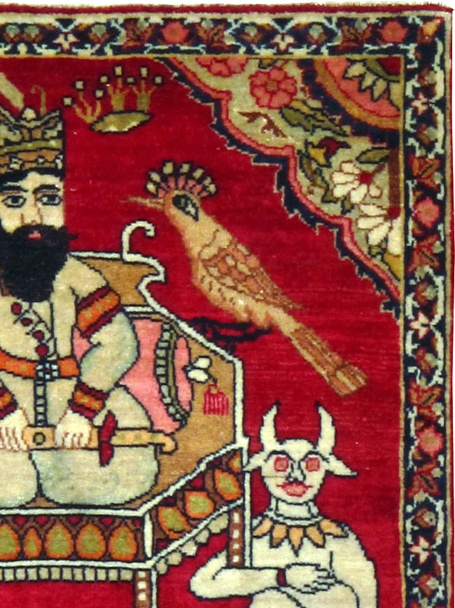 Antique Persian Lavar Kerman Pictorial Rug, No.13310 - Staging