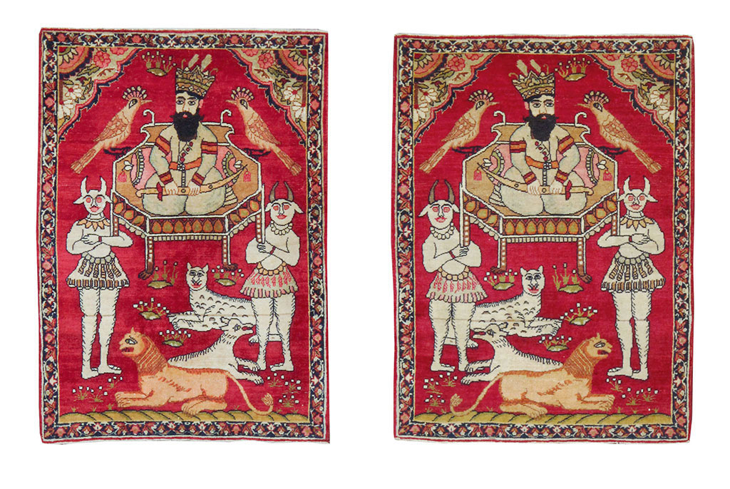 Antique Persian Lavar Kerman Pictorial Rug (Pair: 1 of 2), No.13310 - Staging
