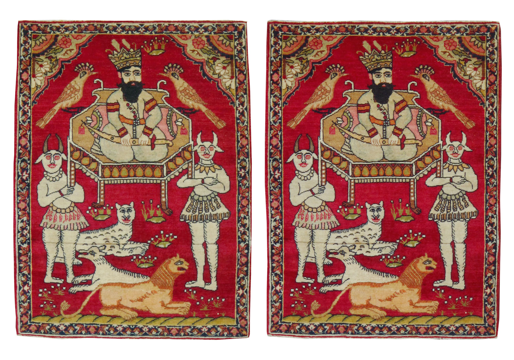 Antique Persian Lavar Kerman Pictorial Rug (Pair: 1 of 2), No.13310 - Staging