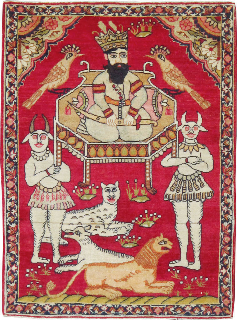 Antique Persian Lavar Kerman Pictorial Rug (Pair: 2 of 2), No.13311 - Staging