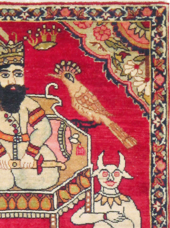 Antique Persian Lavar Kerman Pictorial Rug (Pair: 2 of 2), No.13311 - Staging