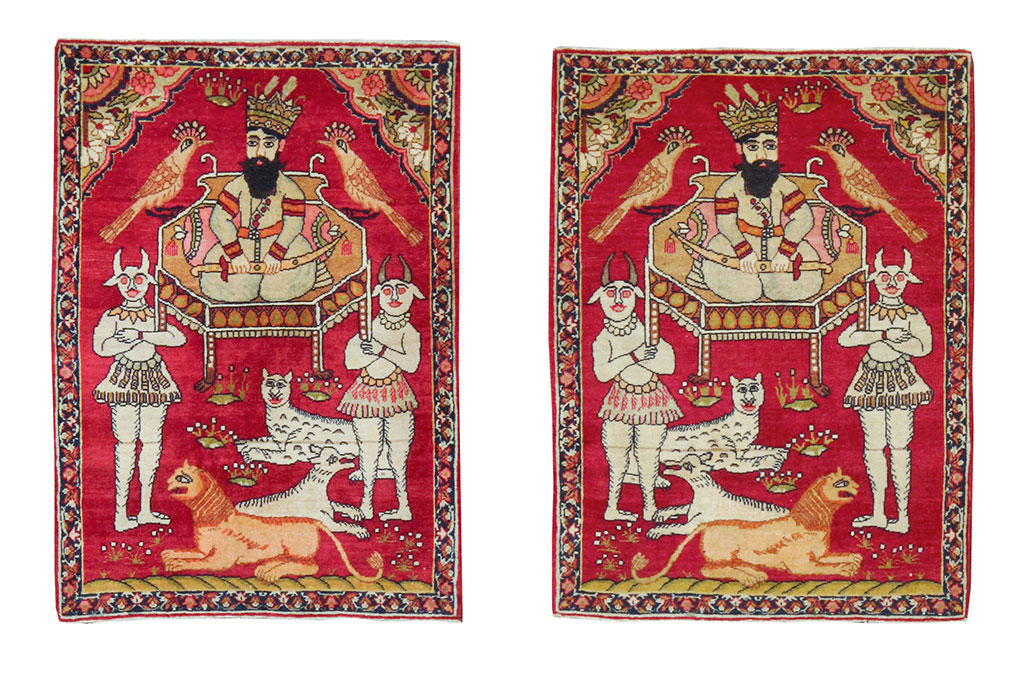 Antique Persian Lavar Kerman Pictorial Rug (Pair: 2 of 2), No.13311 - Staging