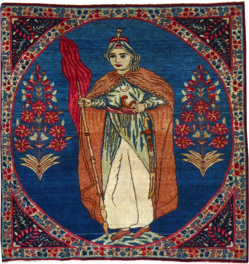 Antique Persian Lavar Kerman Pictorial Rug, No.13312 - Staging