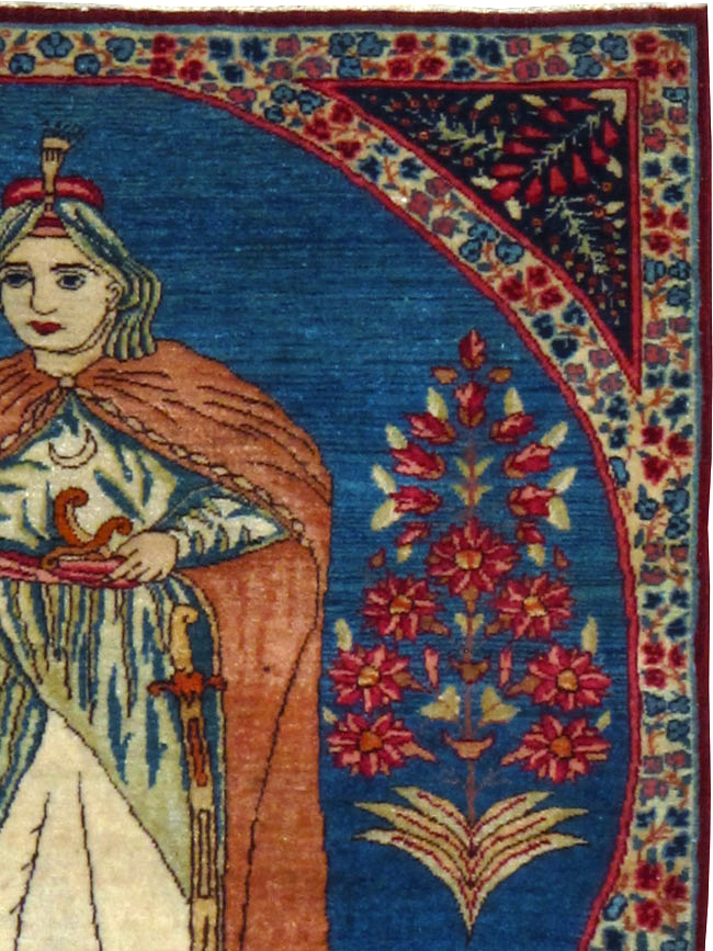 Antique Persian Lavar Kerman Pictorial Rug, No.13312 - Staging