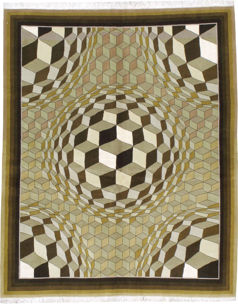 Vintage Persian Tabriz Modernist Rug, No.13324 - Staging