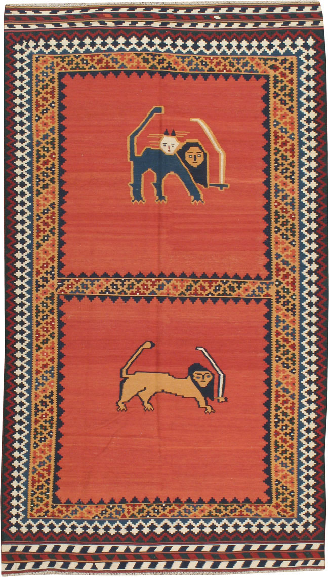 Vintage Persian Pictorial Kilim, No.13396 - Staging