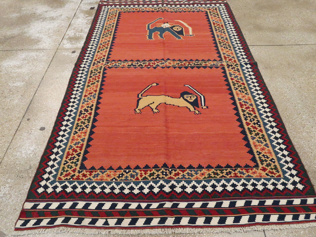 Vintage Persian Pictorial Kilim, No.13396 - Staging