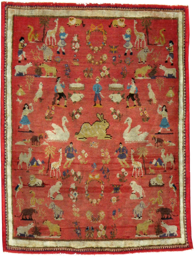 Vintage Persian Tabriz Pictorial Rug, No.13413 - Staging