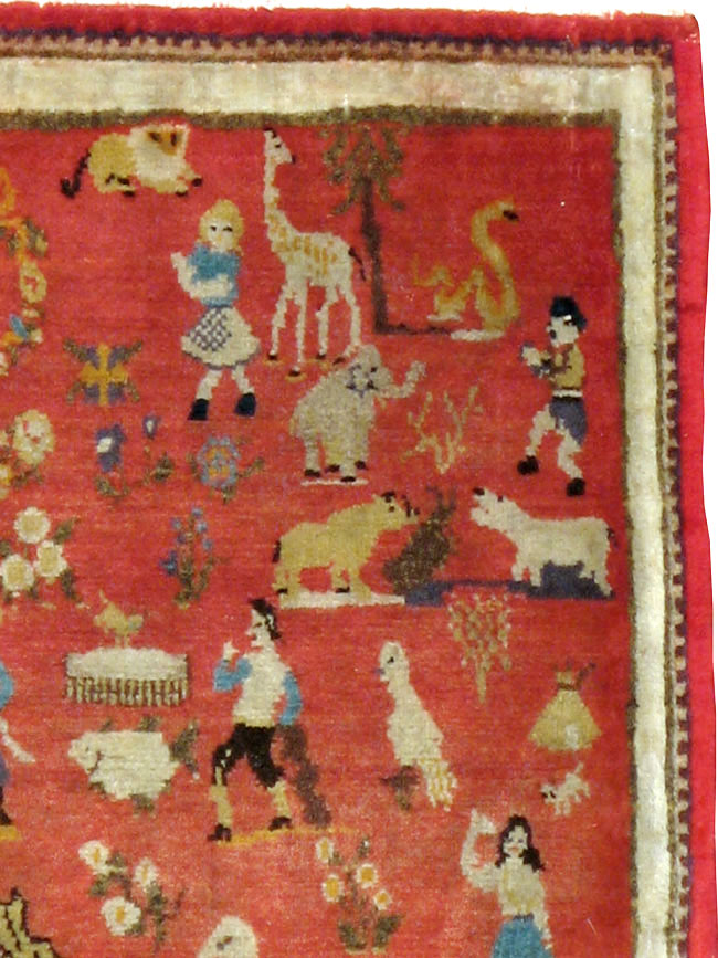 Vintage Persian Tabriz Pictorial Rug, No.13413 - Staging