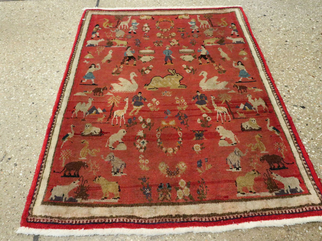 Vintage Persian Tabriz Pictorial Rug, No.13413 - Staging