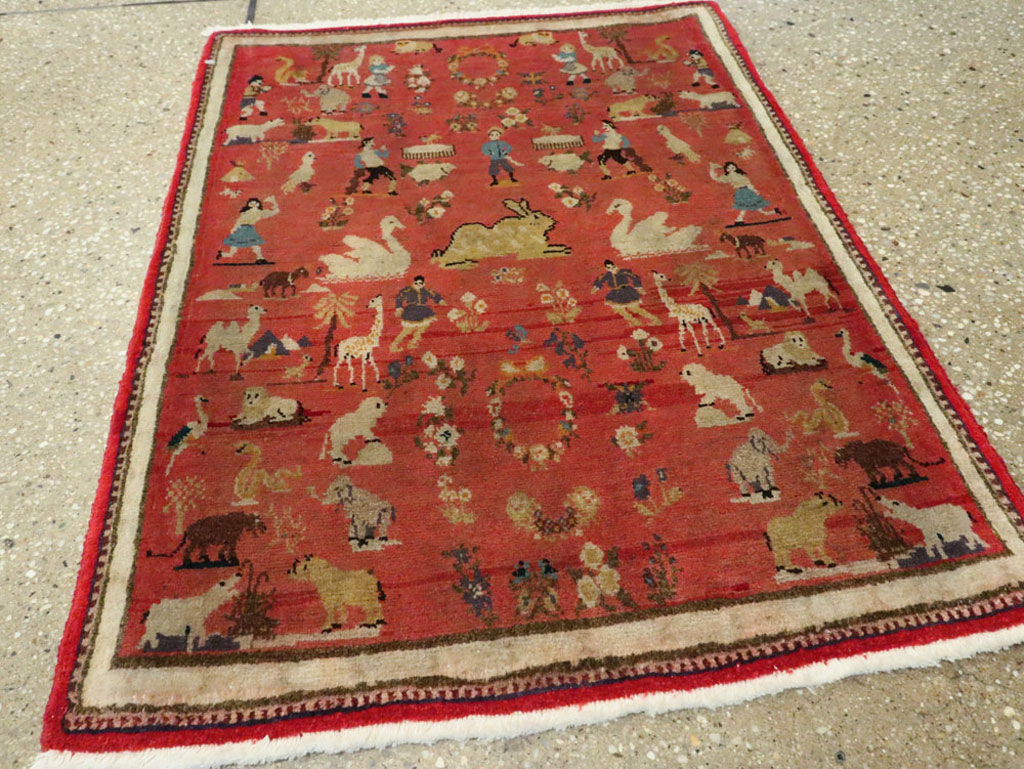 Vintage Persian Tabriz Pictorial Rug, No.13413 - Staging