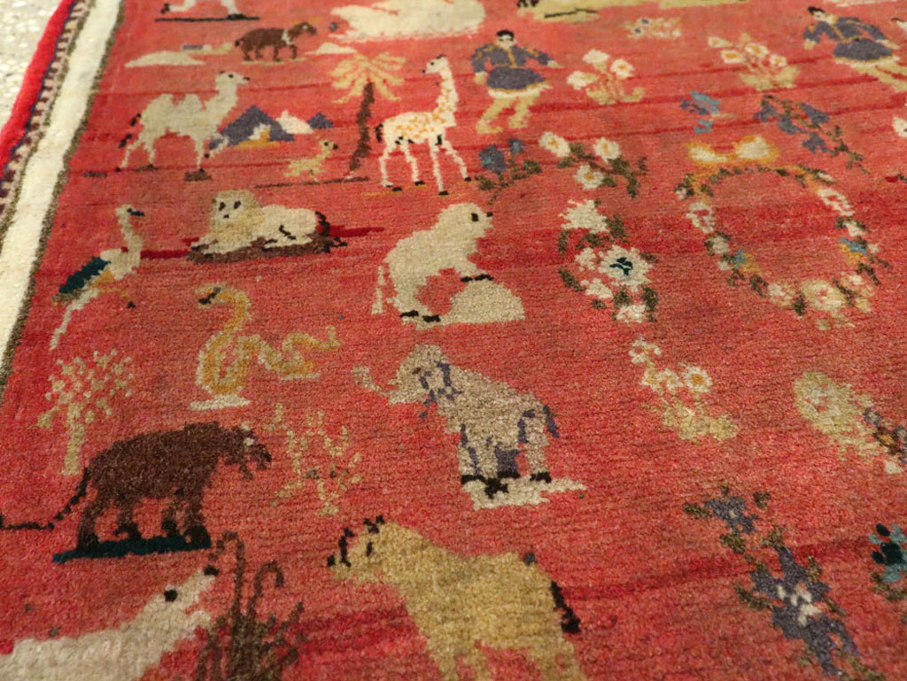 Vintage Persian Tabriz Pictorial Rug, No.13413 - Staging