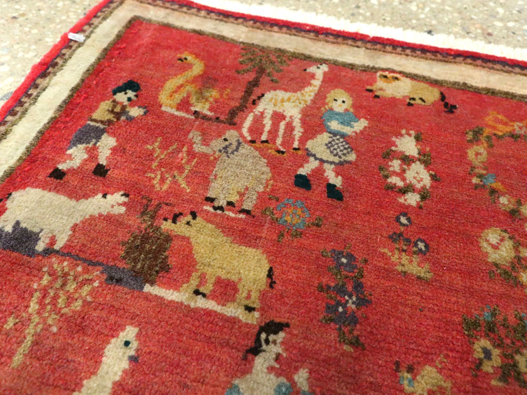 Vintage Persian Tabriz Pictorial Rug, No.13413 - Staging