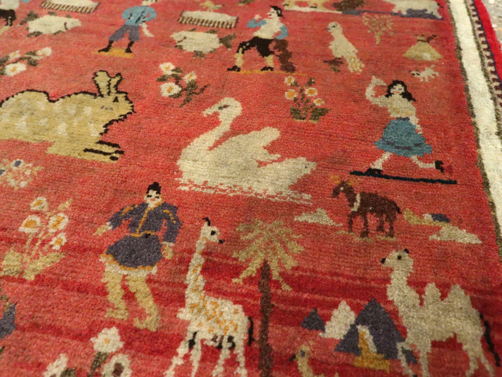 Vintage Persian Tabriz Pictorial Rug, No.13413 - Staging