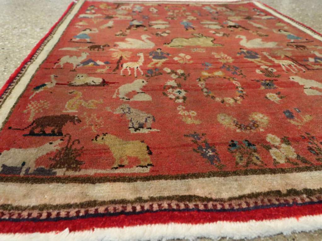 Vintage Persian Tabriz Pictorial Rug, No.13413 - Staging