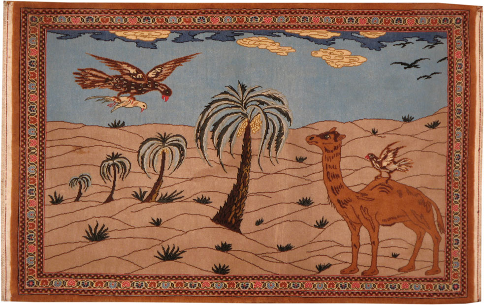 Vintage Persian Tabriz Pictorial Rug, No.13414 - Staging